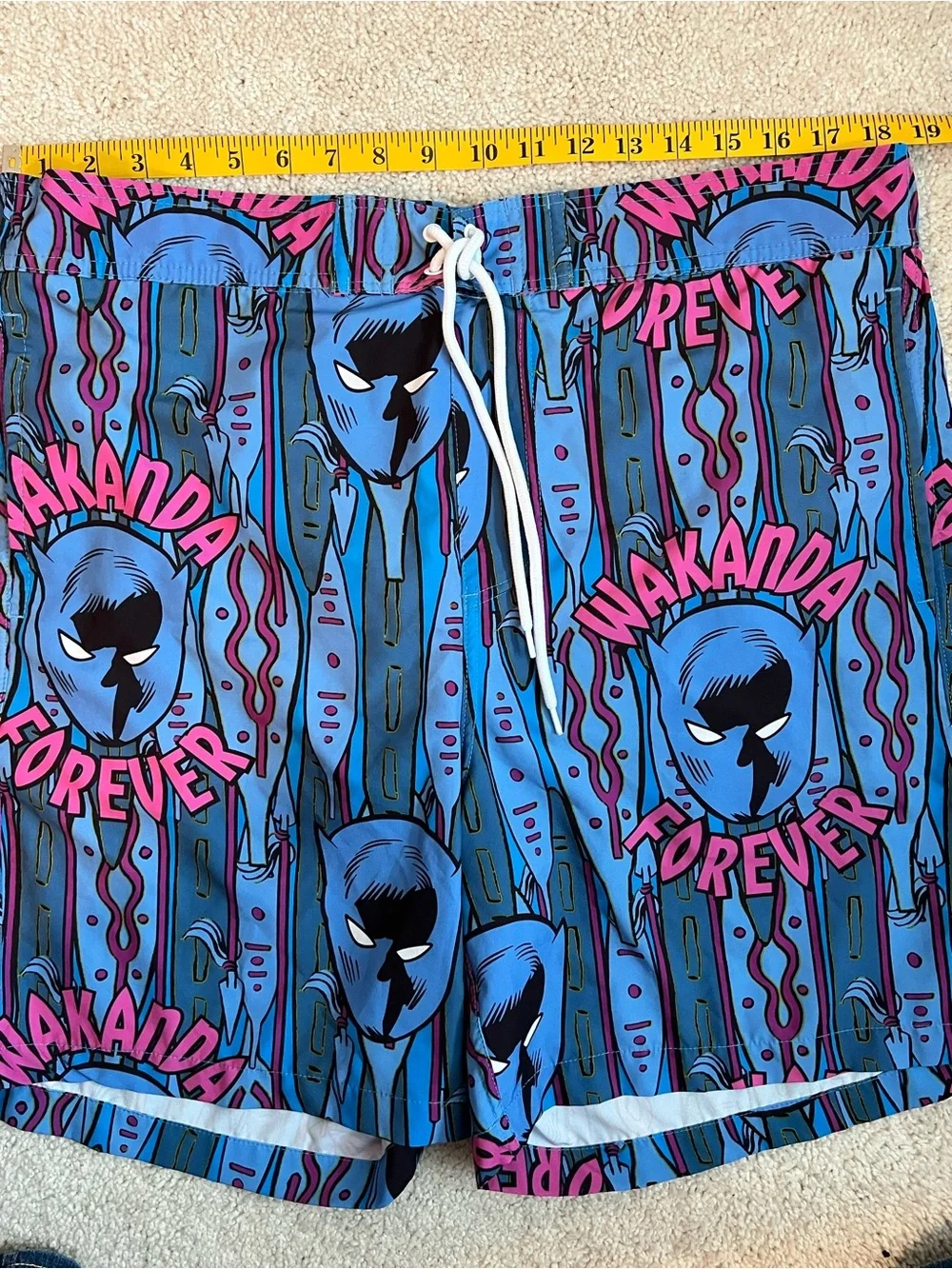 Marvel Black Panther Wakanda Forever Men's Blue Graphic Swim Shorts